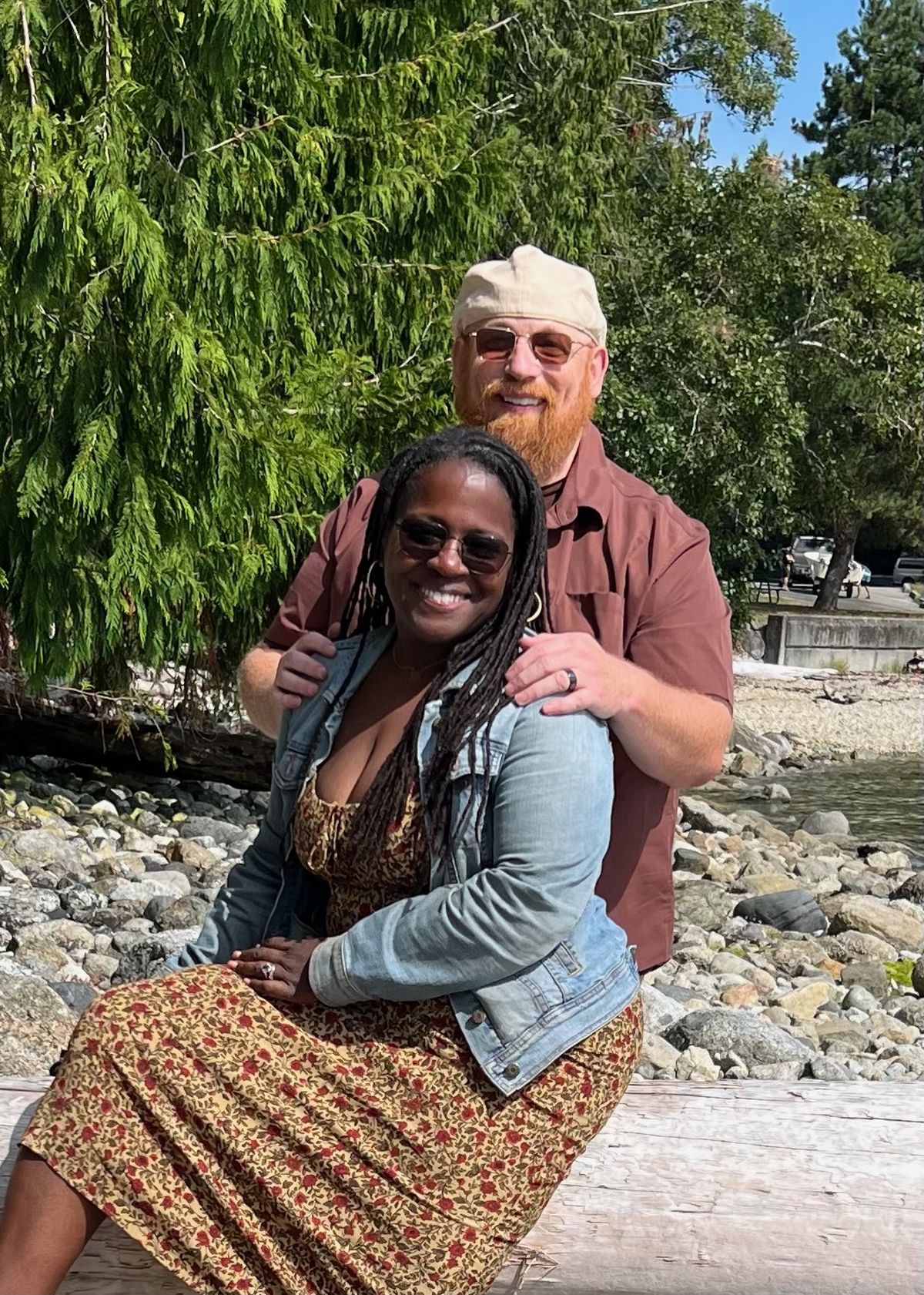 Dr. Atkinson-Spinks and Keith Spinks together by the water near the sanctuary